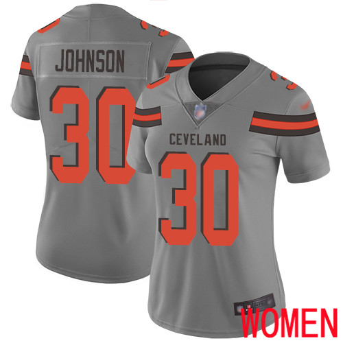 Cleveland Browns D Ernest Johnson Women Gray Limited Jersey #30 NFL Football Inverted Legend->women nfl jersey->Women Jersey